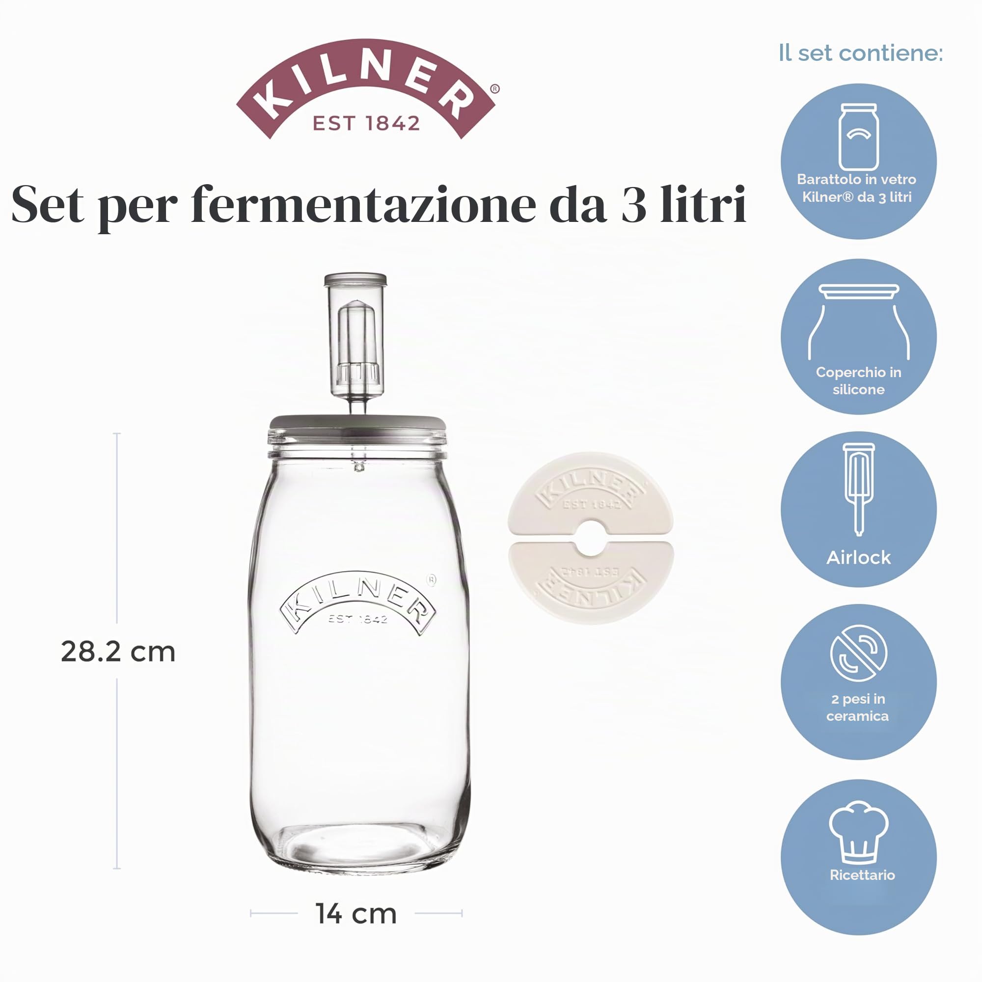 Kilner, Set di fermentazione per crauti/Kimchi/sottaceti, Trasparente