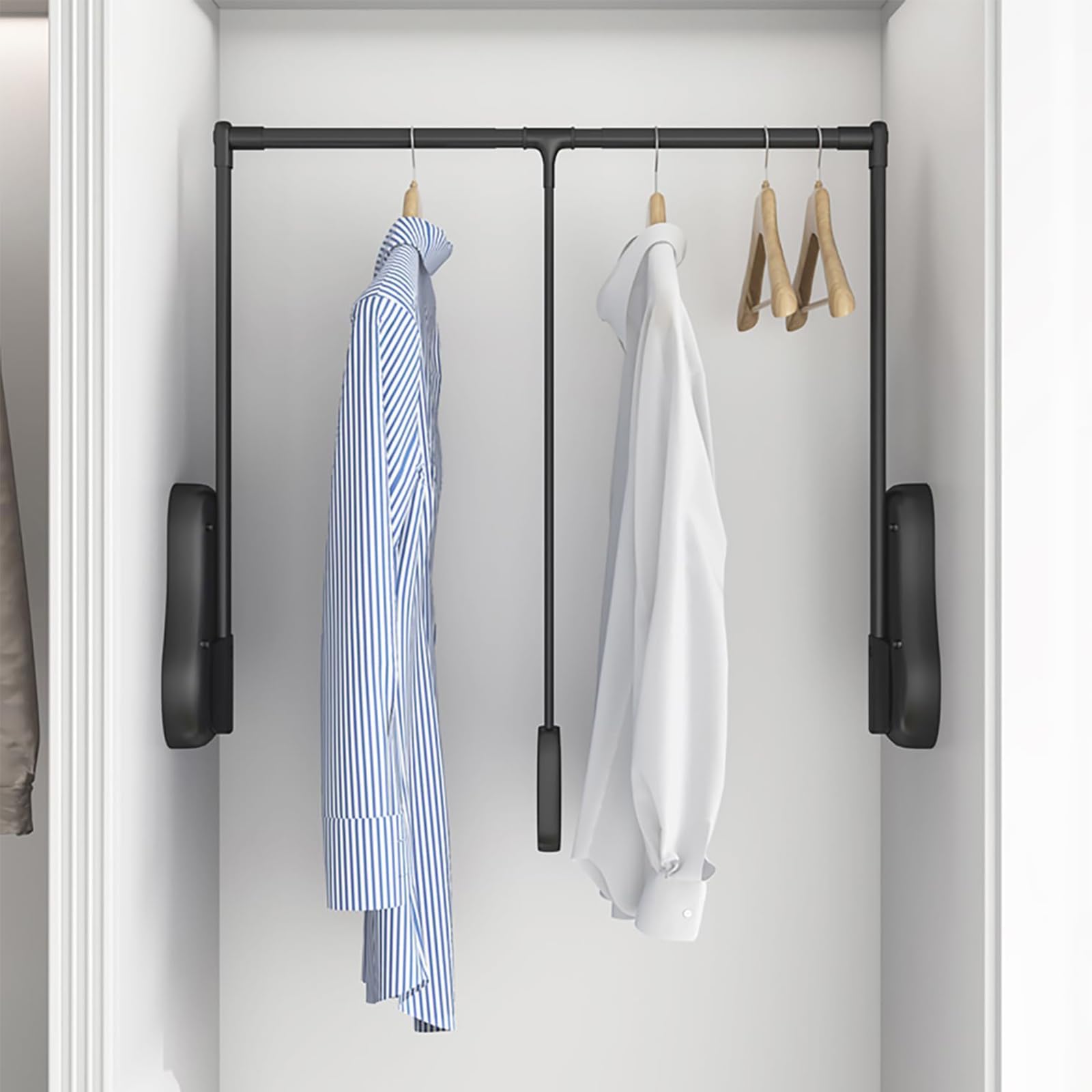 Elevador de Ropa Plegable Para Guardarropa, Aluminio, 85-115 cm | aluminio , carga 20 kg, sistema de doble amortiguación, ancho ajustable, para pared, cierre suave y ahorro espacio