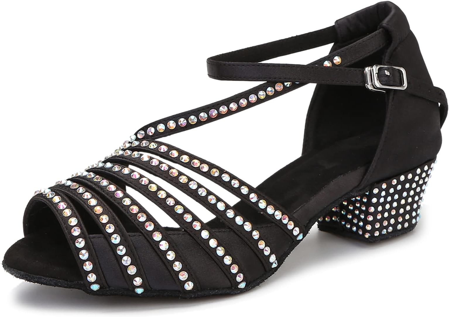 Ballroom Dance Shoes Women Salsa Latin Practice Dancing Shoes, Rhinestone Wedding Low Heel Dance Shoes, Comfortable and Sparkle Dance Heels