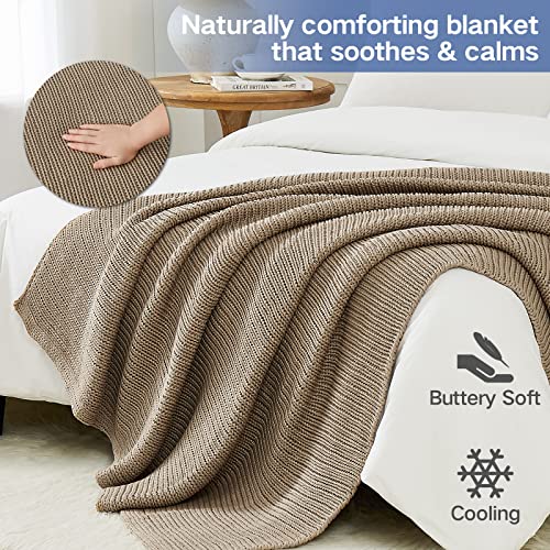 Guohaoi Knitted Weighted Blanket for Adults (Beige 50"x75" 20lbs) No Beads Cooling Throw Blanket for Hot Sleepers, Home Decor Breathable Chunky Knit Heavy Blanket Use on Full Size Bed