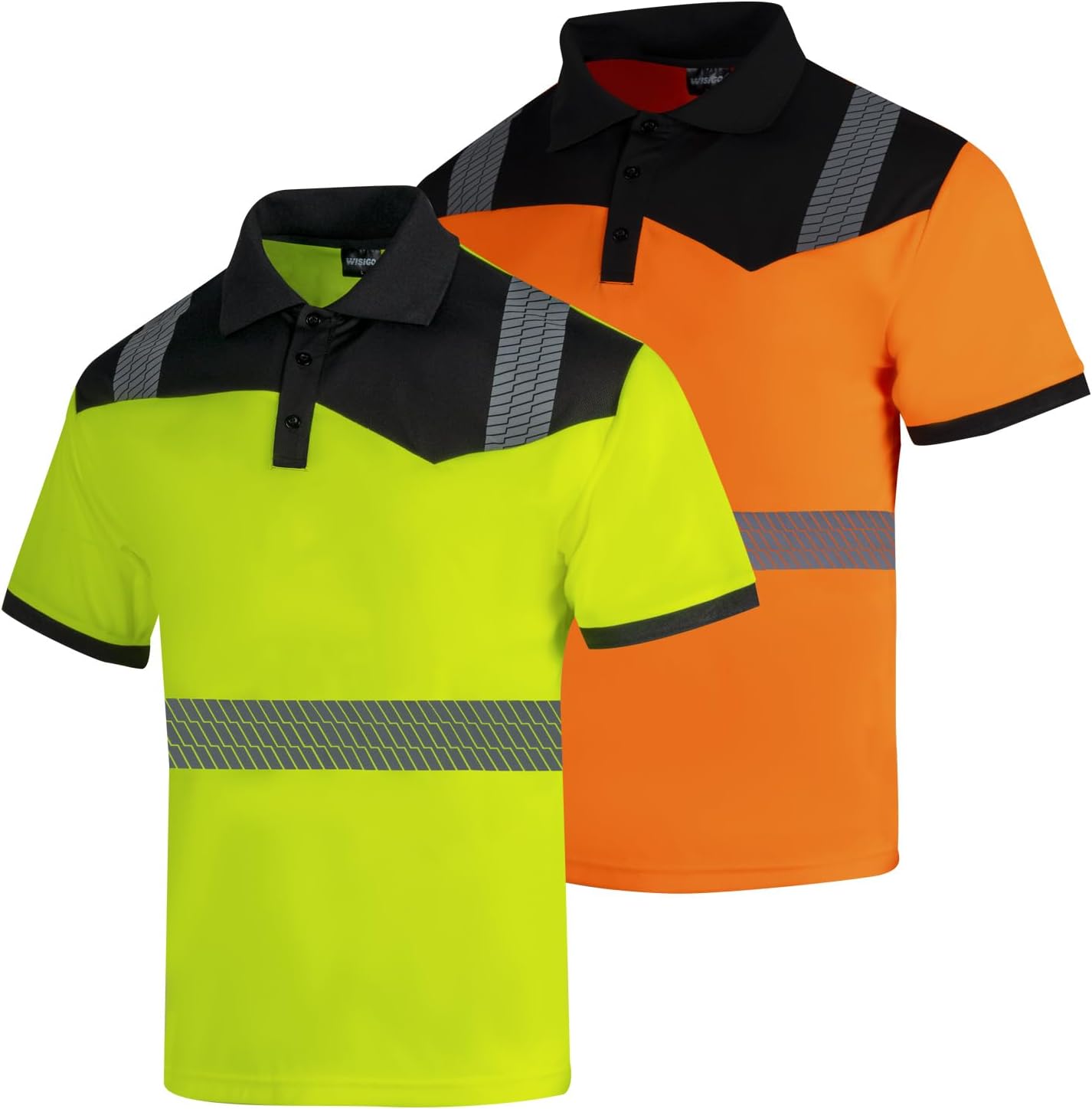 Hi Vis Safety Polo Shirts for Men 2 Pack Class 3 Reflective High Visibility Work Construction Short Sleeve T Shirts