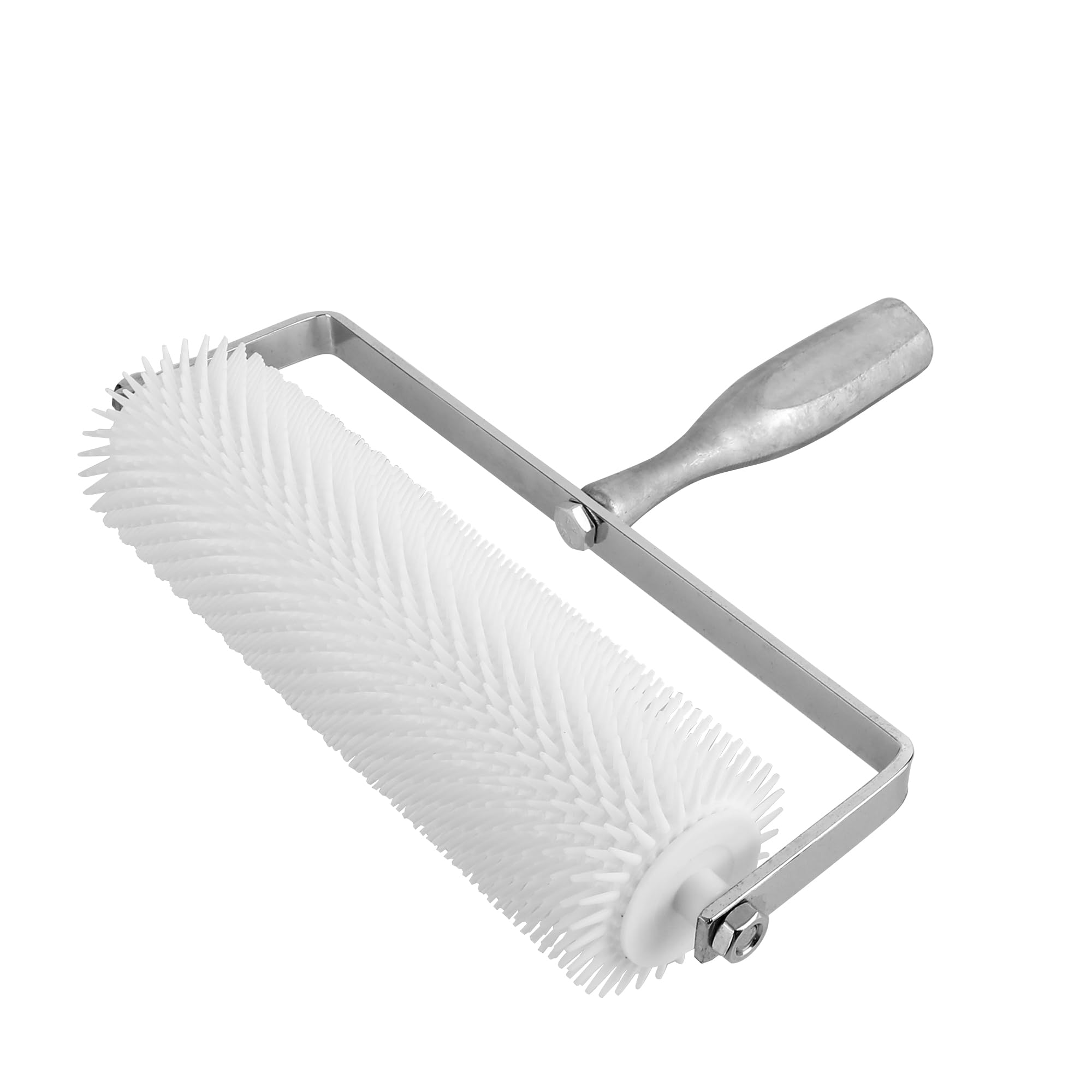Ykukizee White 10 Inch Spiked Roller Self Levelling Floor, 13 Mm Teeth Spiked Flooring Aeration Roller, Spiked Screeding Floor Roller For Cement Concrete Epoxy Paint Construction