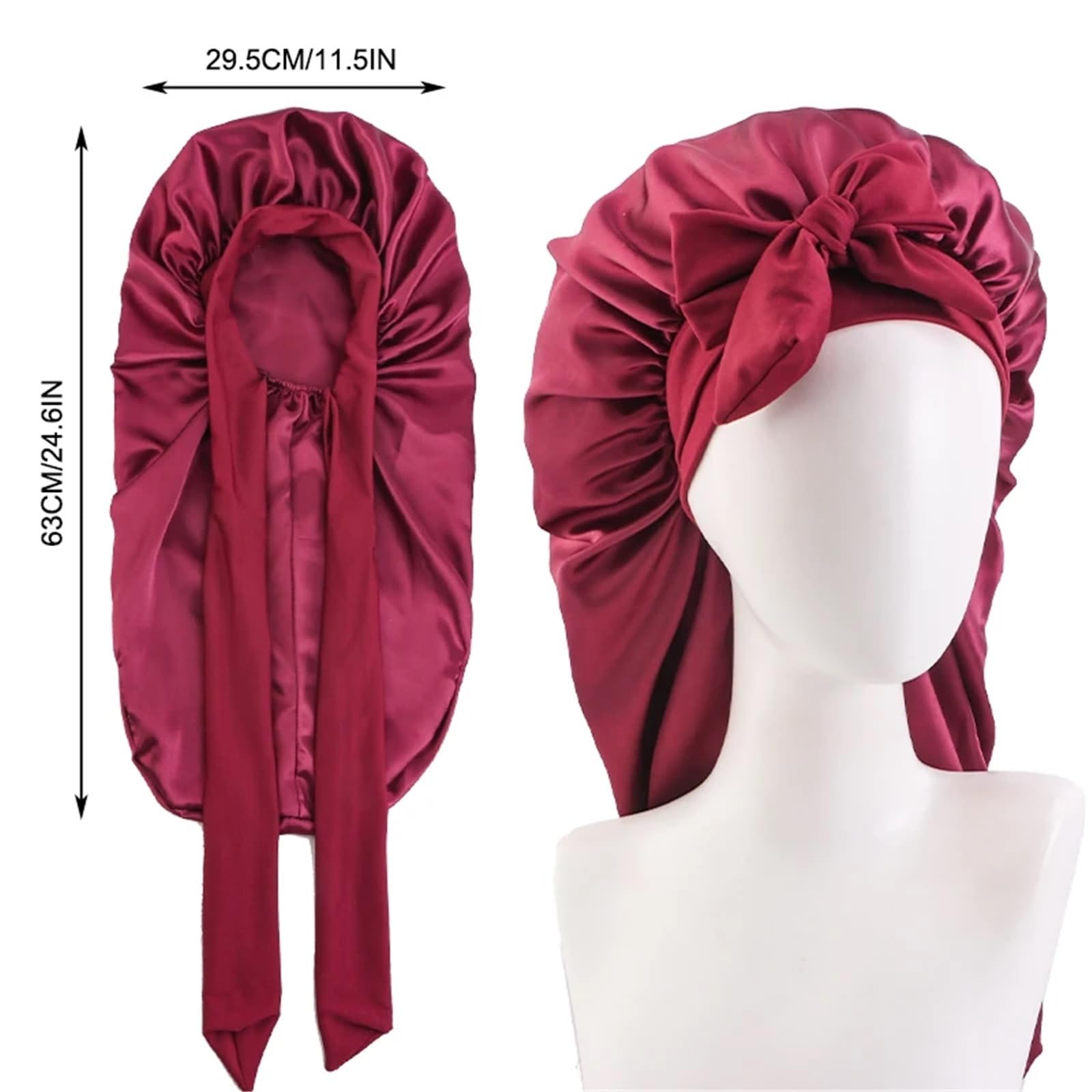 Cuffia da notte setosa in raso elastico con cuffia lunga for le donne Cofani for la cura dei capelli fascia elastica for cravatta for ricci trecce per Home(Pink)