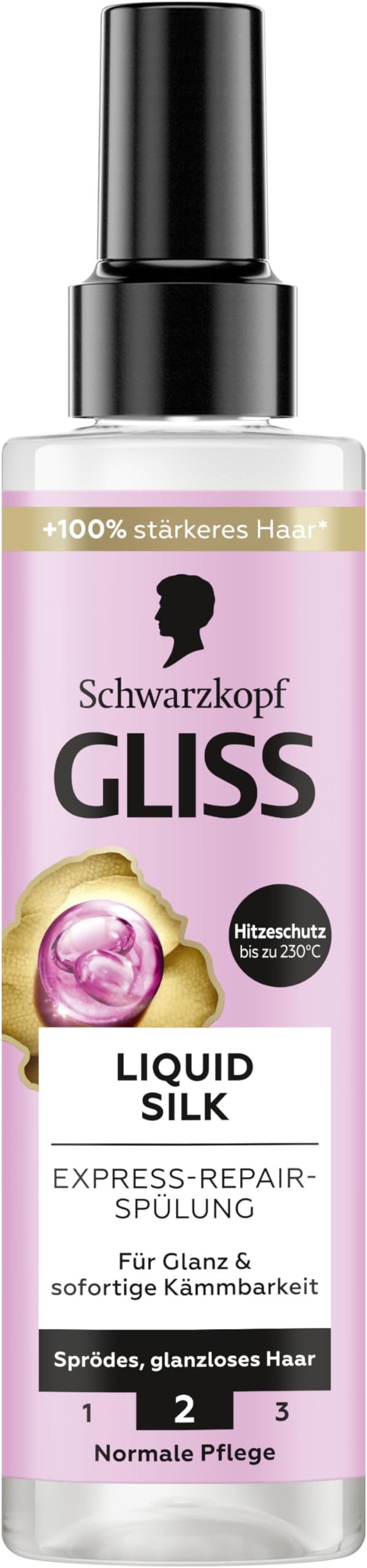 Gliss Express-Repair Liquid Silk odżywka do włosów (200 ml), odżywka do włosów dla wyjątkowo miękkich włosów, odżywka pielęgnacyjna z ochroną przed wysoką temperaturą do 230°C