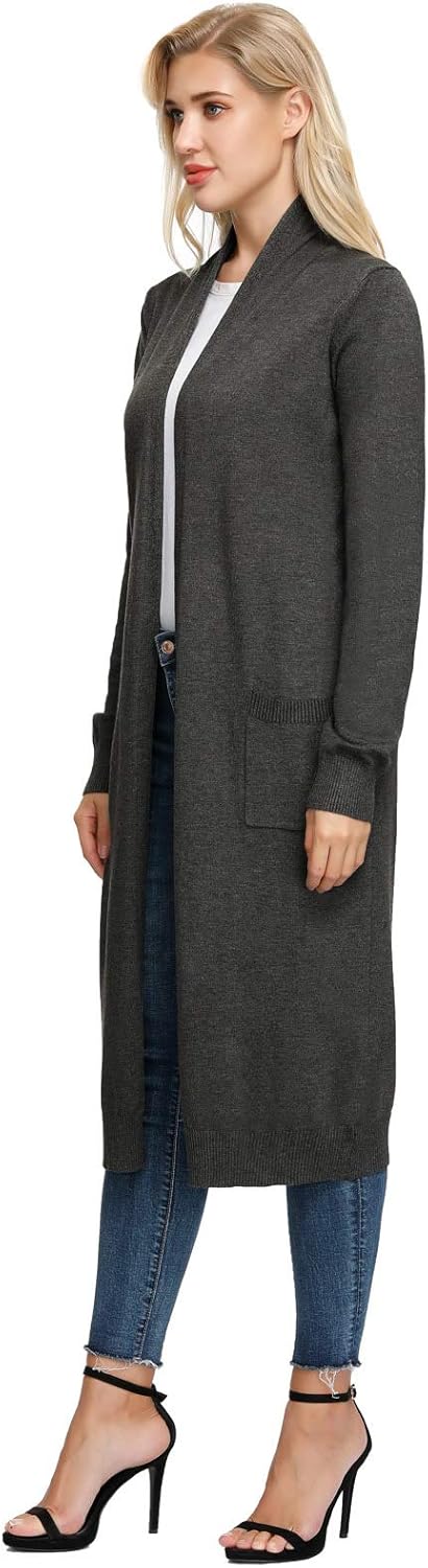 GRACE KARIN Essential Solid Open Front Maxi Long Knitted Cardigan Sweater for Women - Image 6