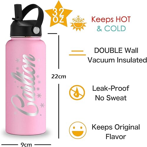 Miniatura 5 de Botellas de agua personalizadas con nombre personalizado, botella de agua aislada con popote, botella de agua grabada, regalos personalizados para