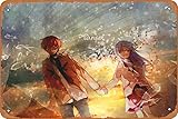 Póster de anime de Kanade Tachibana Yuzuru Otonashi de Angel Beats! Cartel de metal retro para decoración de pared, 20 x 30 cm