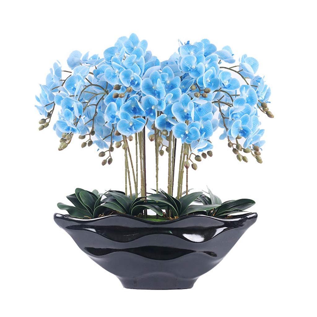 Sbziojhdr Blue Artificial Flowers, Decor Artificial Flowers With Vase L Phalaenopsis Orchid Flower Arrangement,Fake Potted Plantet For Home Decoration Ornament,(Blue)