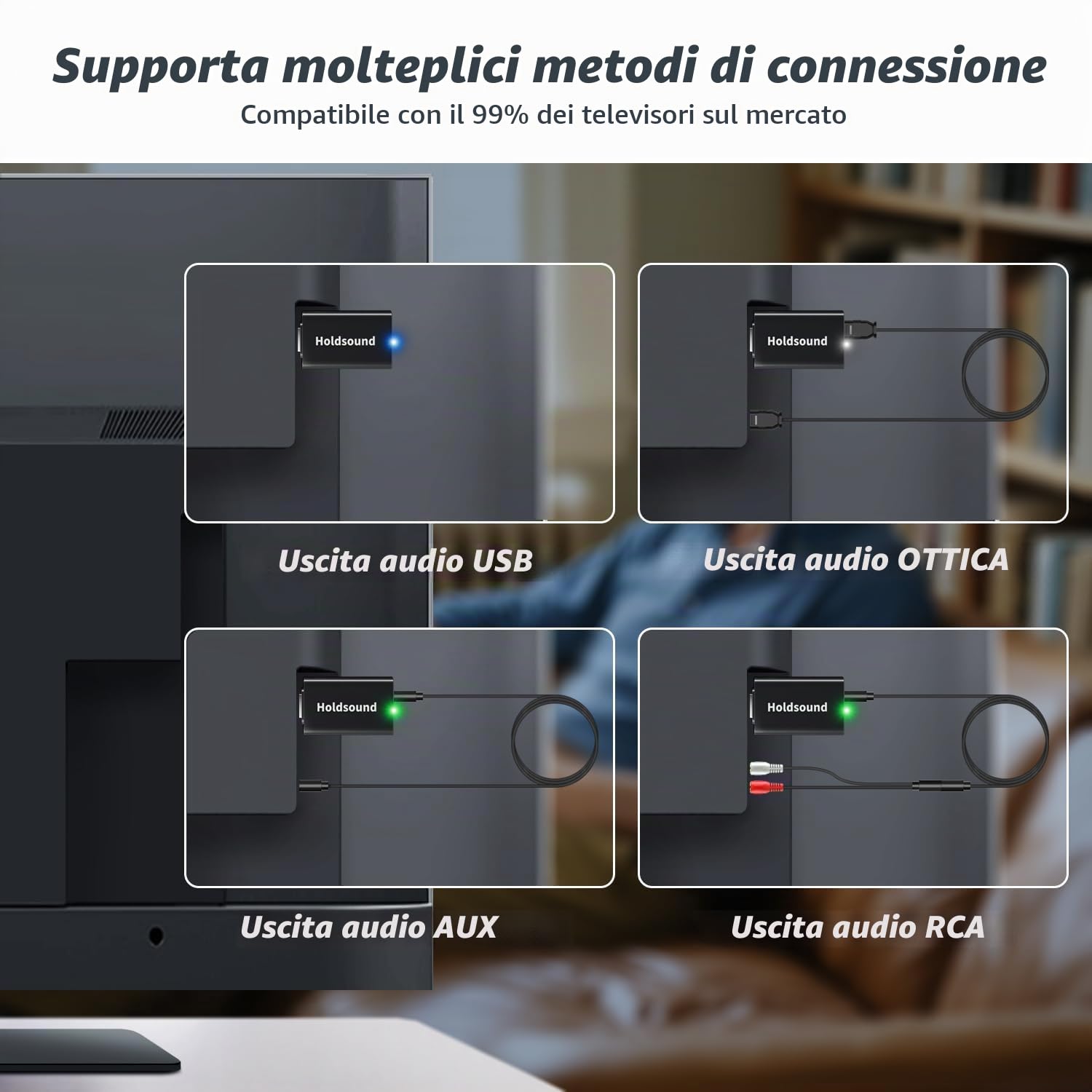 Holdsound Cuffie TV Wireless, Leggero E Confortevole, Plug And Play | Wireless TV Auricolare Per Gli Anziani Con Portatile USB Trasmettitore,Nessun Ritardo Audio,50 m Gamma,20h Di Intrattenimento