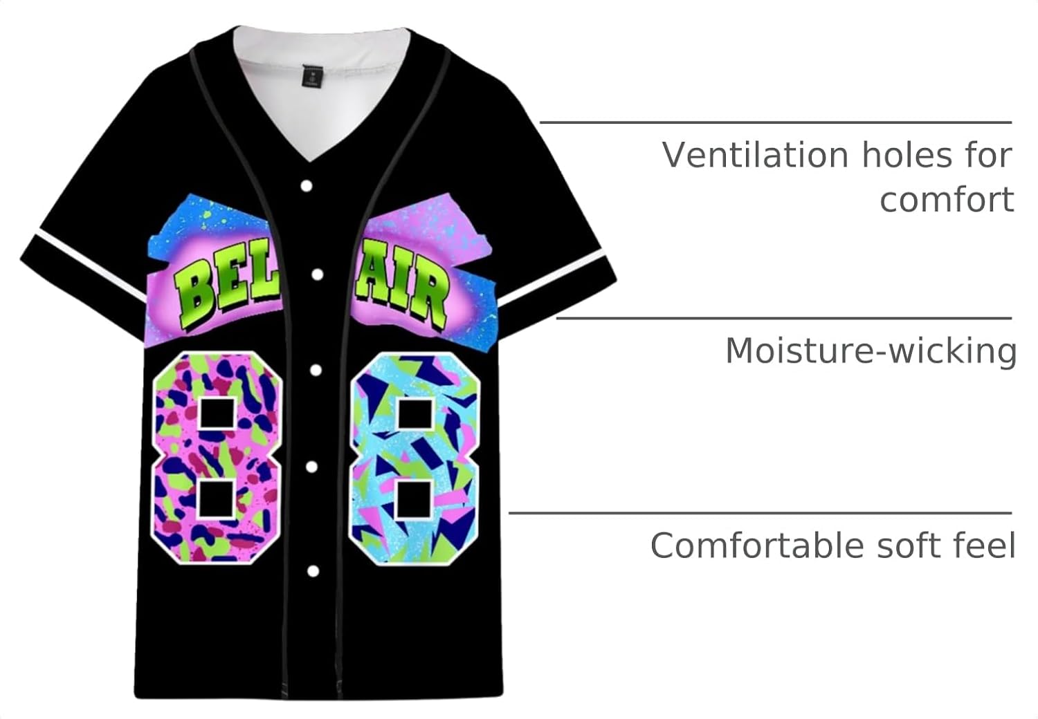 90s Outfit for Men Bel Air 88 Baseball Jersey for Man 90s Urba