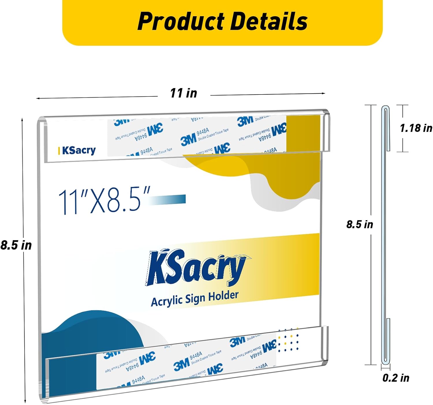 KSacry 12 Pcs Acrylic Sign Holder 11 x 8.5, Horizontal Wall Mount Sign Holders with 3M Adhesive, Clear Plastic Frames Paper Display Sign Holders for Office, Home, Store, Restaurant - No Drilling