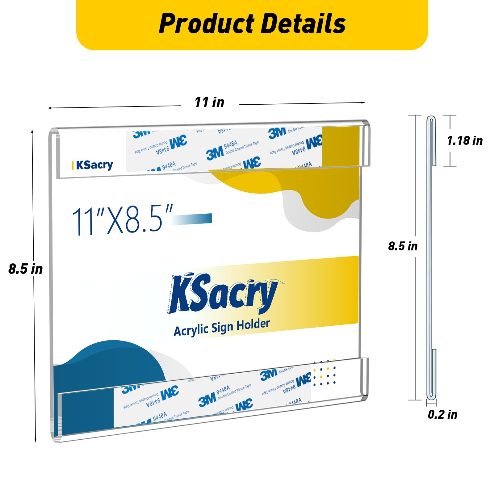 KSacry 10 Pcs Acrylic Sign Holder 11 x 8.5, Horizontal Wall Mount Sign Holders with 3M Adhesive, Clear Plastic Frames Paper Display Sign Holders for Office, Home, Store, Restaurant - No Drilling
