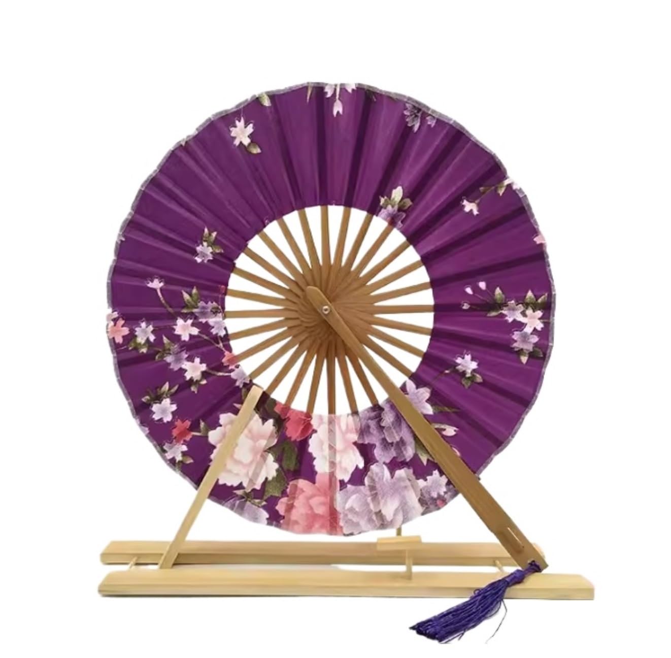 DANNMPX Display Fans Folding Hand Fan Japanese Sakura Flower Pocket Round Circle Party Decor Bamboo Hand Held(P)
