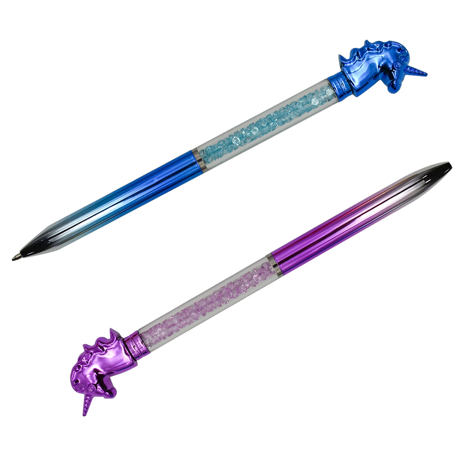 Maydahui Einziehbarer Einhorn-Kugelschreiber, bunte Kristalle, glitzernd, Treibsand-Stift, Tierstift, schwarze Tinte, für Mädchen, Schule, Büro, 12 Stück