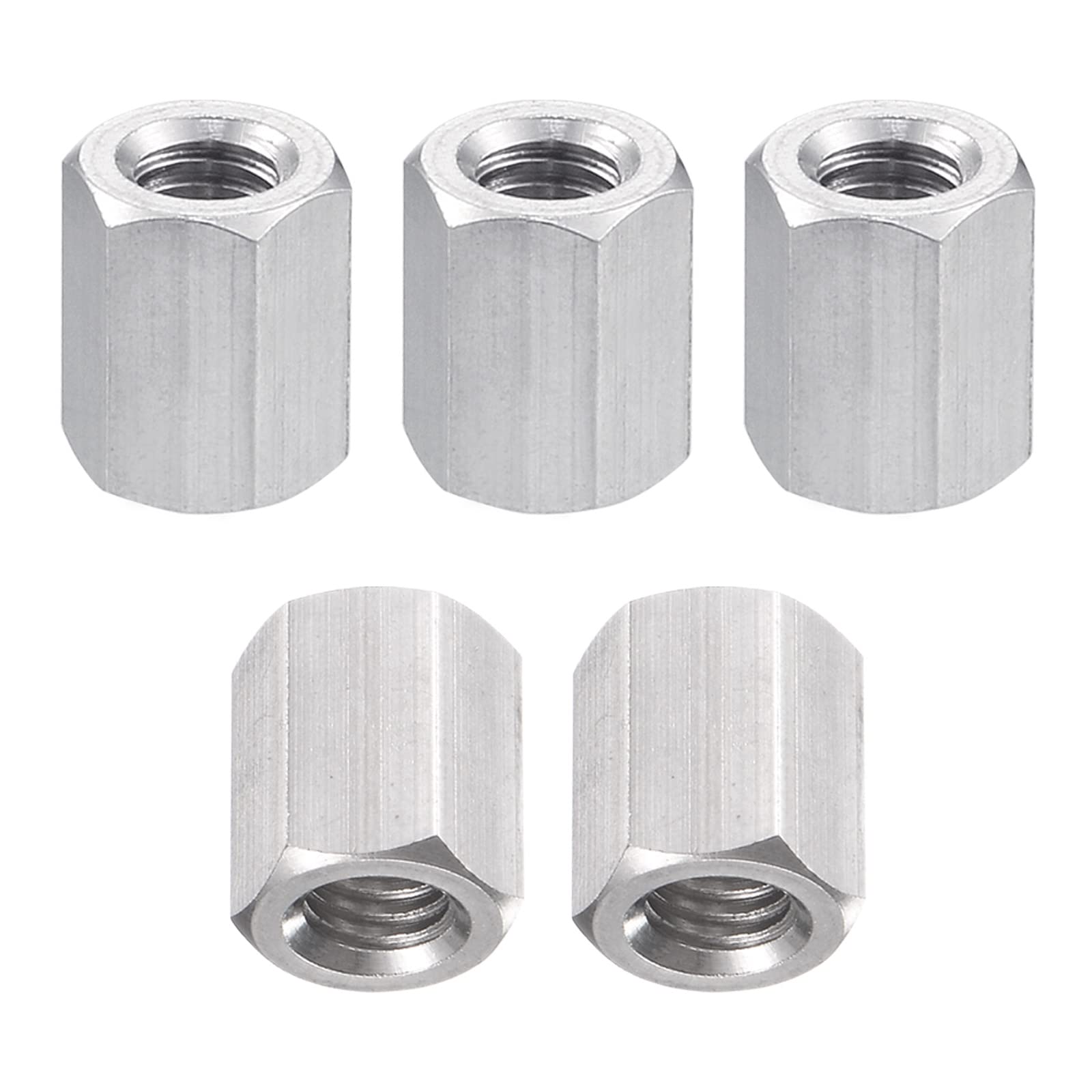 DTGN M5x0.8mmx10mm(DxPxH) Hex Coupling Nuts - 5Pack - Good for Home Garage Repairs - 304 Stainless Steel Polishing Rod Coupling Nuts - Silver Tone