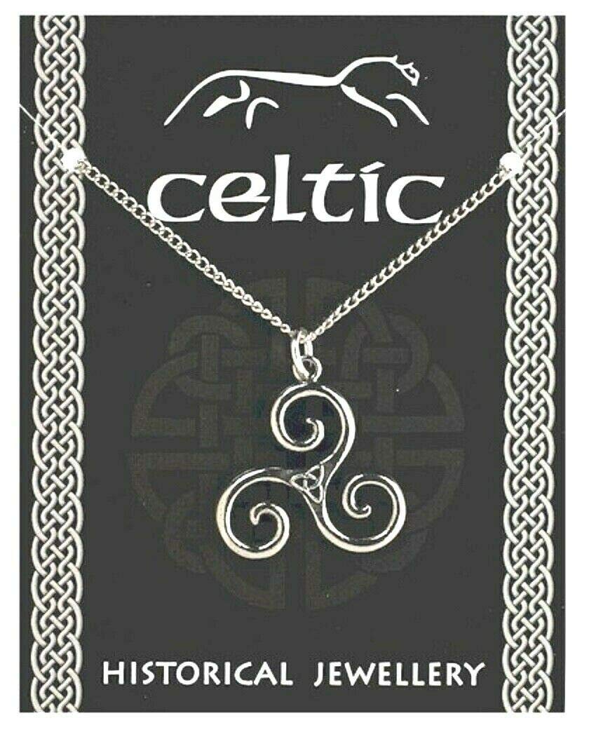Celtic Triskele Triple Spiral Pendant Pewter Souvenir Gift Necklace Triskelion