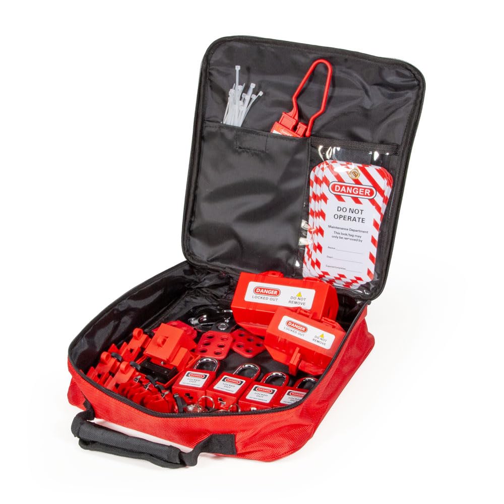 Comprehensive Electrical Safety Lockout Tagout Kit - Includes Clamp-On Circuit Breaker Lockout, Group Lockout Hasps, Safety Tags & Universal Multi Pole Breaker in Case - Essential Loto Kits Accessory