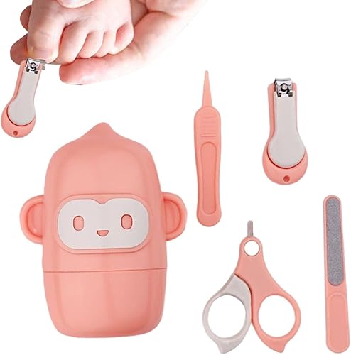 Xuyuan Cortauñas para bebé, juego 4 en 1 para el cuidado de las uñas de los pies con estuche en forma de mono, kit de cuidado de uñas, esmalte y