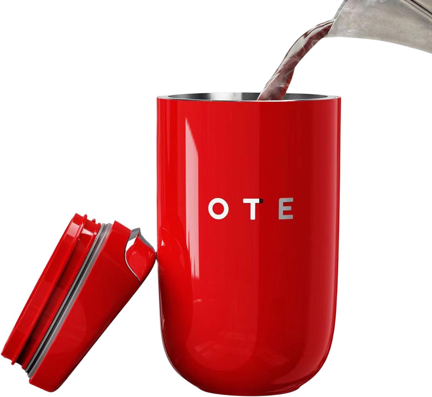 OTEThermal Mug, 350 ml/12 oz Portable Coffee Cup, Insulated Mug, Keeps Drinks Hot/Cold, Stainless Steel Coffee Mug to Go, Leak-Proof Travel Mug (Red)