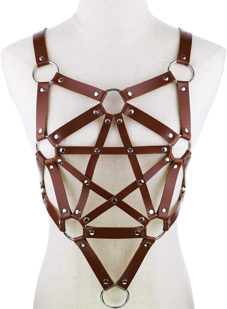 Punk Gothic Body Leather Goods Shaping Belt Chest Chain Chest Strap Suspenders Suspender Women Girls Cospaly Props (Navy Blue)