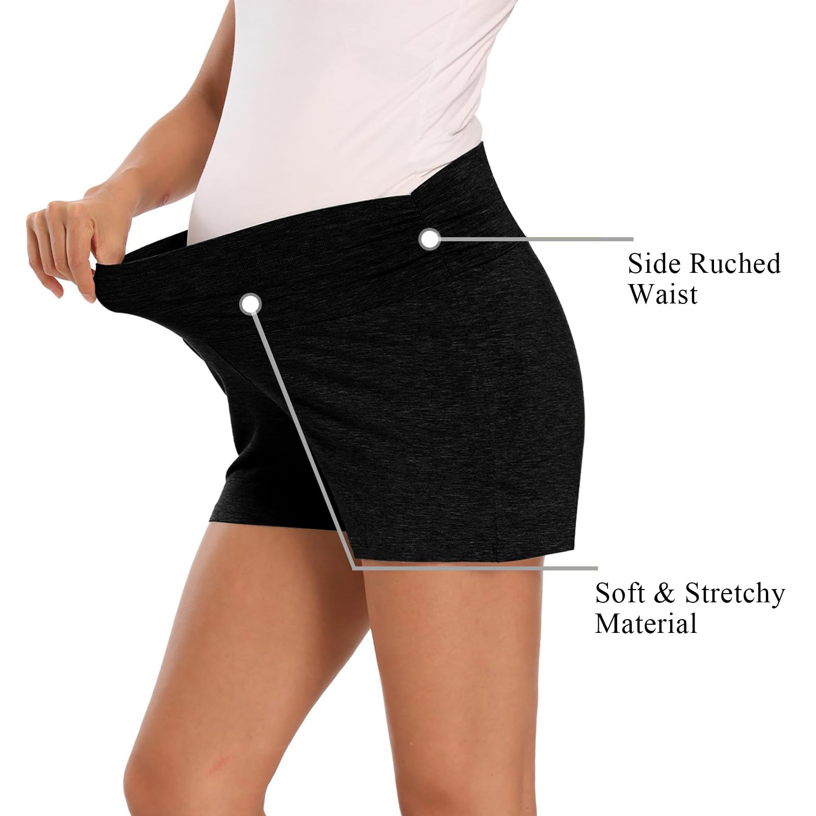 Short de maternité pour femme au-dessus du ventre, short de motard pour entraînement, course active, yoga, pantalon court extensible confortable avec poches