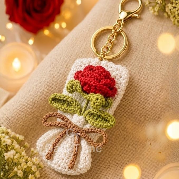 Image of Handmade Crochet Flower Keychain for Bags Keys Purse Backpack Cute Aesthetic Yarn Keyring Bag Charm Handmade Soft Thread Flower Keychain for Girls Women Kids Gifting and Daily Use