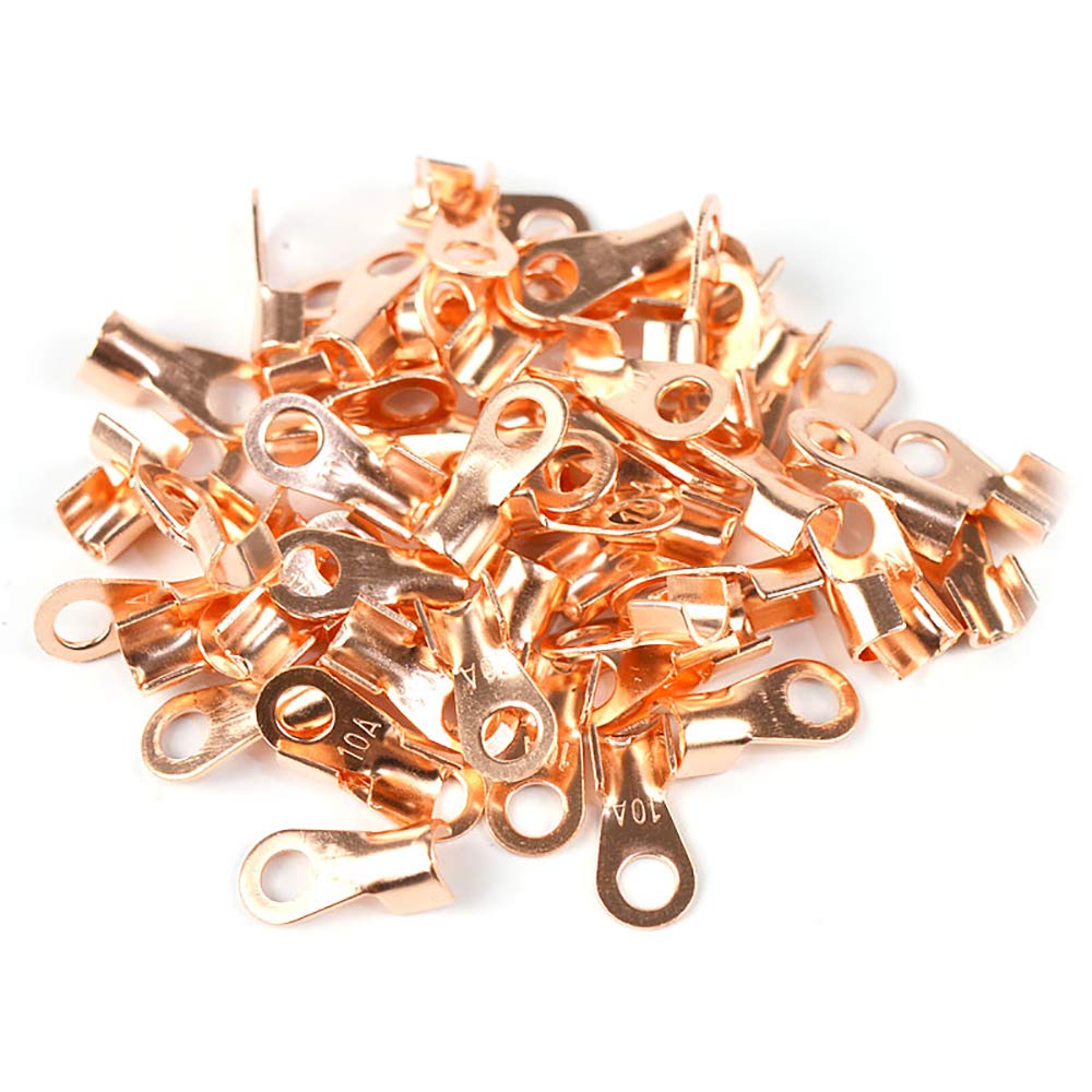 Open Barrel, Ring Lug Terminals Assortment Kit, Pure Copper Wire Crimp Terminal 10A 20A 30A 40A 50A 60A 80A 100A Current Capacity (Pack of 40)