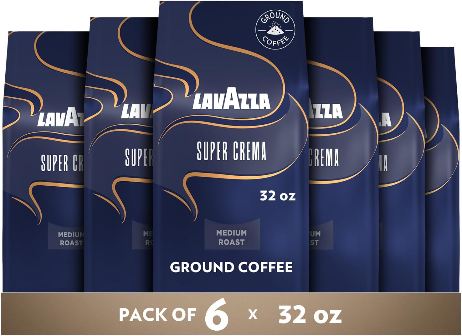 Lavazza Super Crema Ground Coffee, Medium Roast, Arabica and Robusta Blend, 32 oz Bag (Pack of 6)