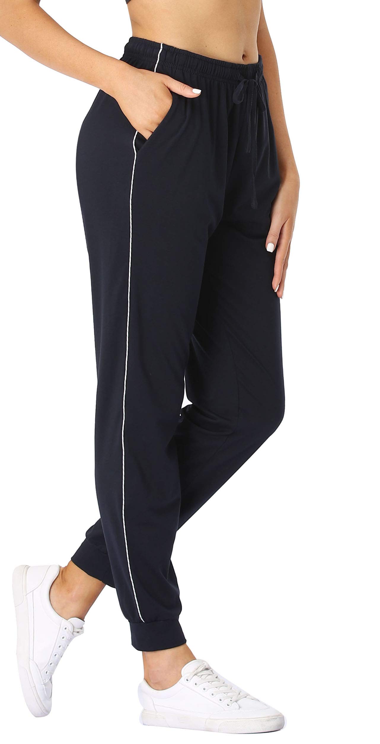 100% Cotton Women's Joggers Pants Drawstring Waist Sweatpants Workout Yoga Lounge Pants with Pockets for Running Jogging Fitness