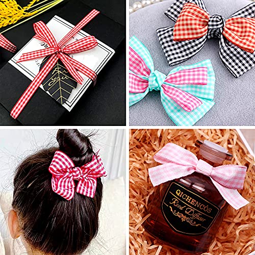 10 Rolls Gingham Checked Polyester Ribbons 10 Colors Plaid Tartan Fabric Craft Ribbon Roll 5/8 Inch For Hair Accessories Gift Wrapping Diy Handmade Party Home Table Craft Decorations #TOP2