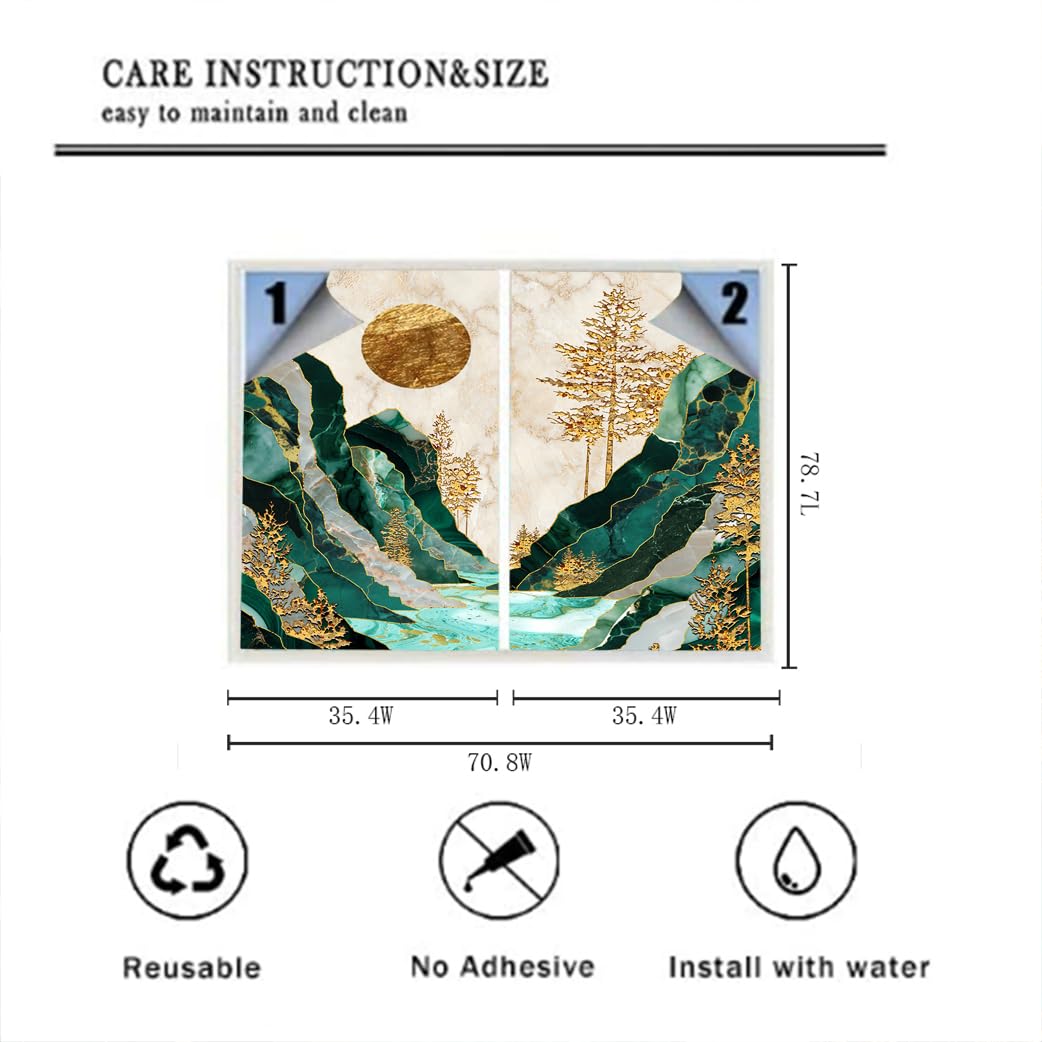 Brebasf Rustic Watercolor Marble Mountain Design Window FilmAbstract Modern Art Nature Landscape Tree Sunset Print Suitable for Living Room,Kitchen,Bathroom-35.4W x78.7L in x2Pcs