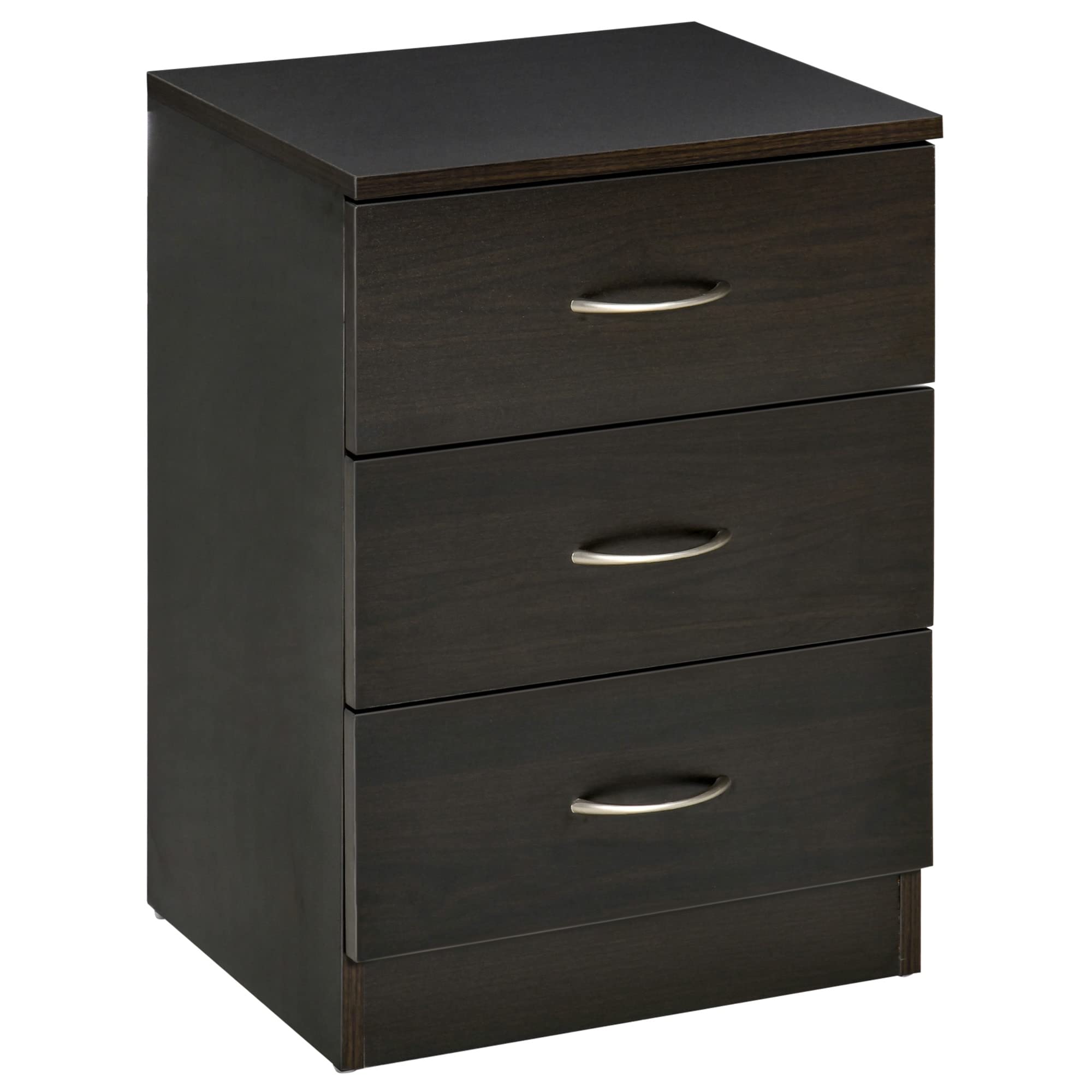HOMCOM Bedside Table with 3 Drawers, Modern Wood Nightstand, Side Table with Anti-Tipping Design for Bedroom, Dark Brown