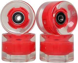 FREEDARE Skateboard Wheels with Bearings 60mm Longboard Wheels LED Cruiser Wheels (Clear Red,Set of 4)
