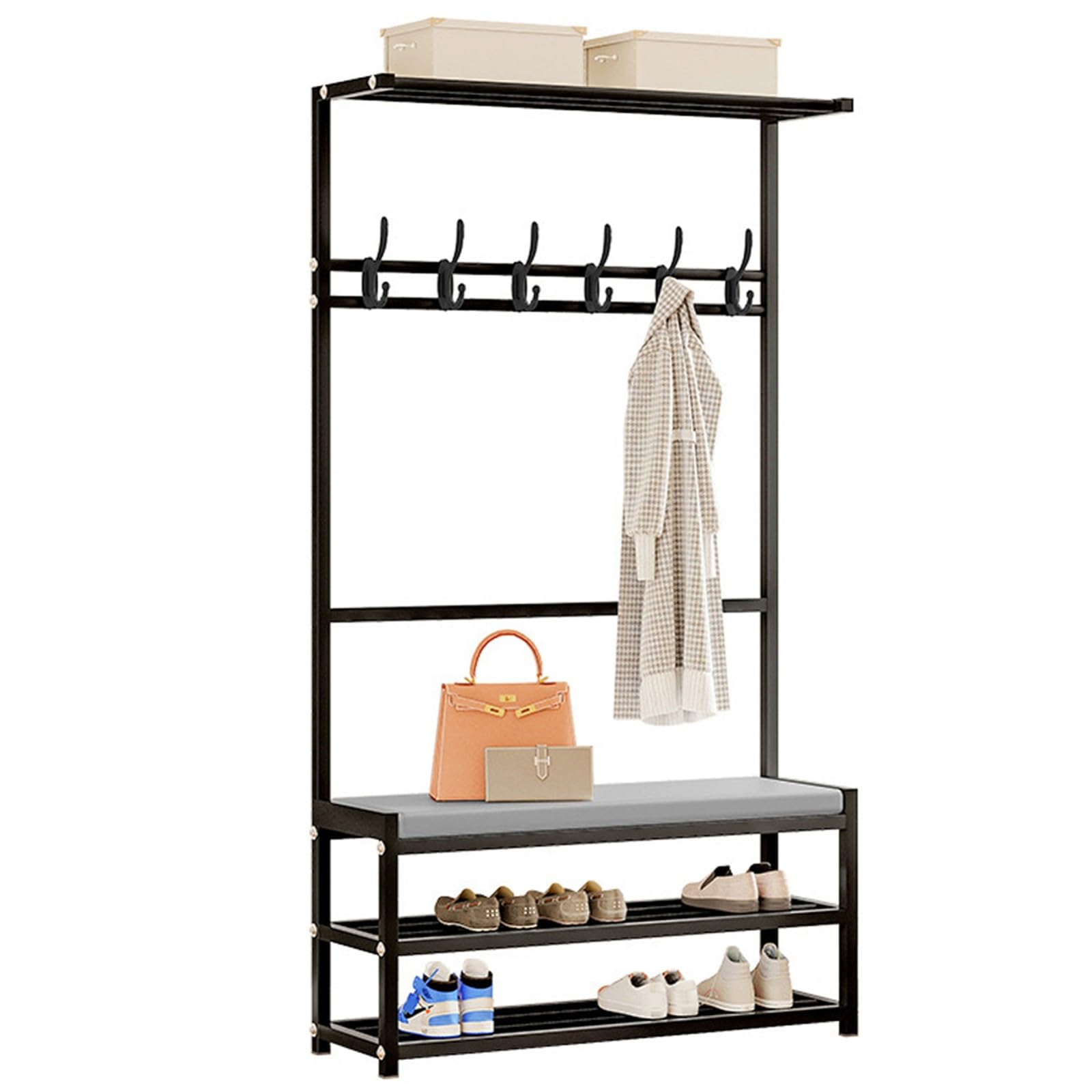 Perchero, Perchero con Zapatero, Perchero, Banco con 6 Ganchos para Entrada, Pasillo, Sala de estar A,75 * 26 * 160CM