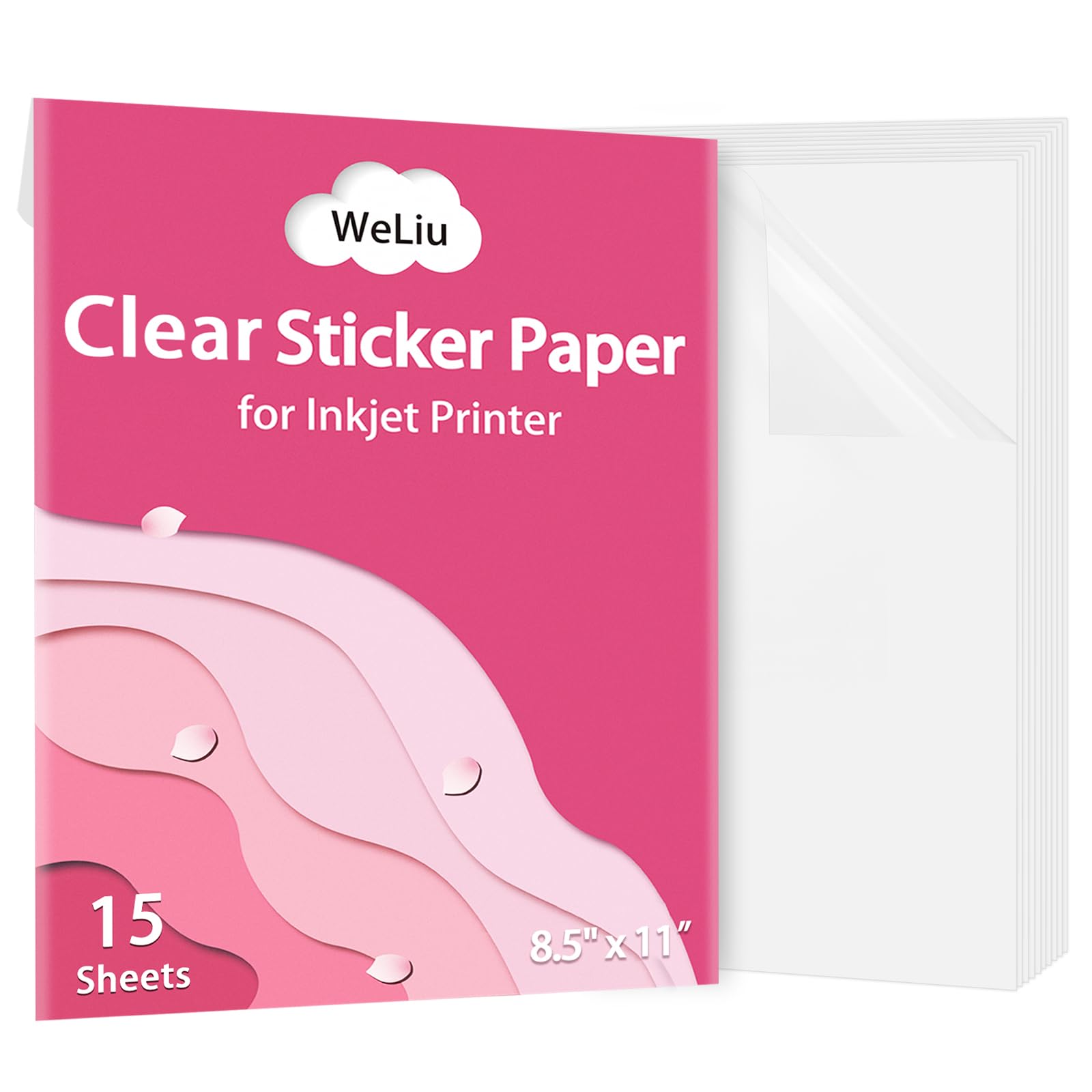 Printable Transparent Sticker Paper - 8.5" X 11" Blank Custom Label Sticker Sheets - 15 Clear Sheets - for Inkjet Printers
