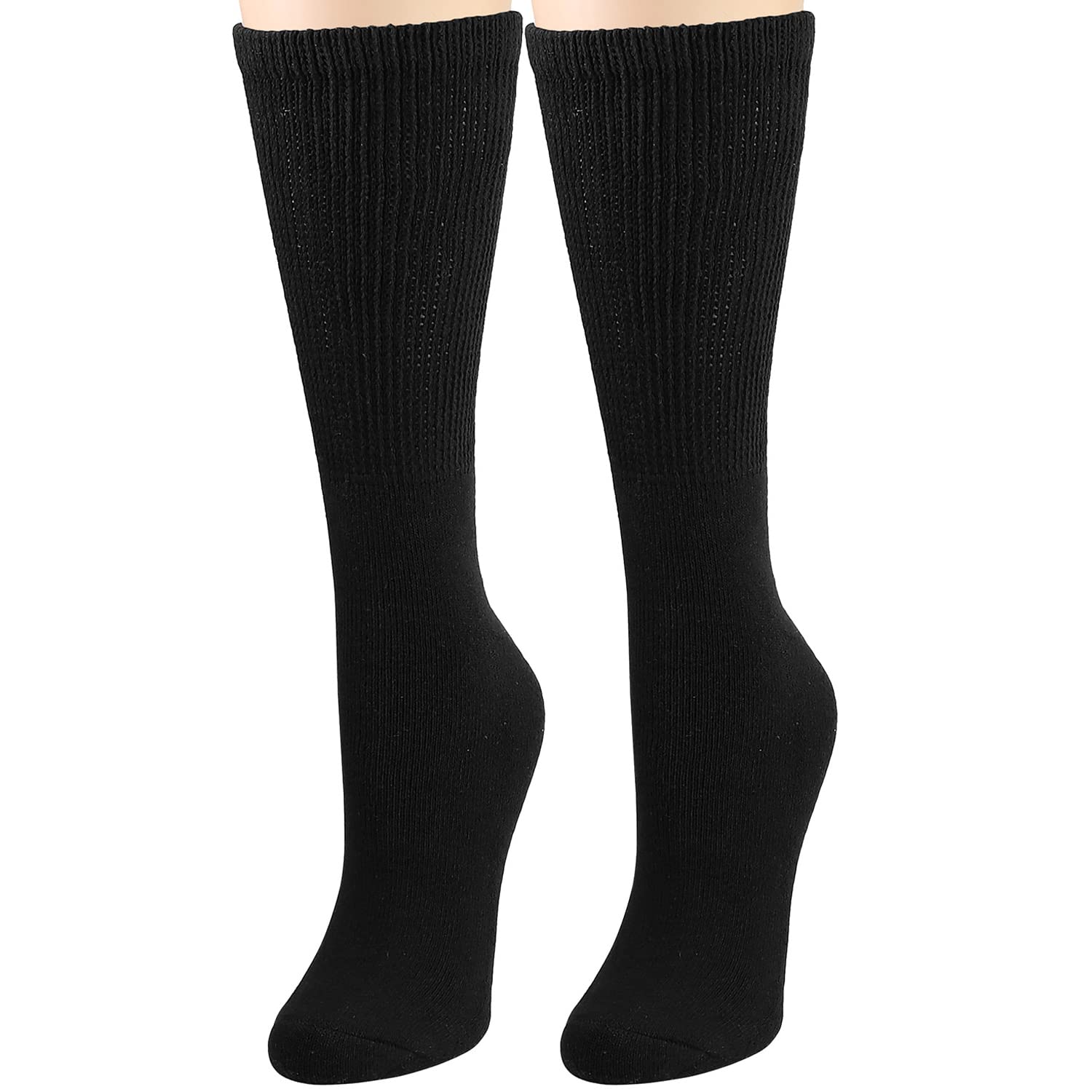 Falari 2-Pack Women Diabetic Socks Diabetes Edema Circulatory Loose Fitting Non Binding Top Soft Breathable Cotton Socks 9-11