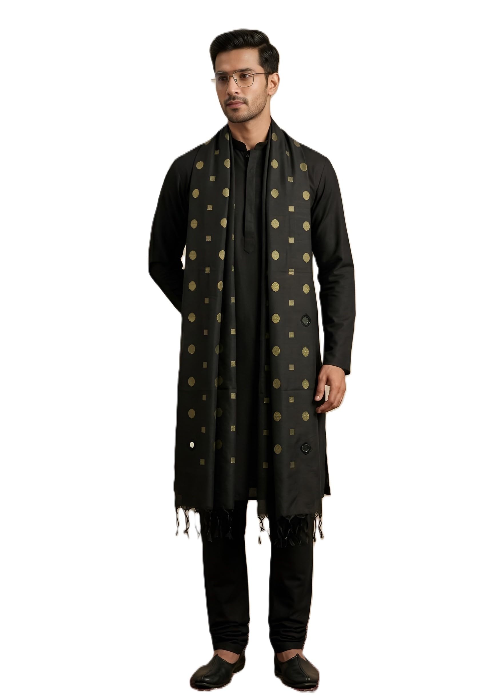 Men's Cotton Dupatta with Elegant Woven Pattern & Tassel Border | Lightweight Breathable Ethnic Dupatta for Kurta, sherwani & | Size 2.4 x 0.9 Meter Approx-image-49