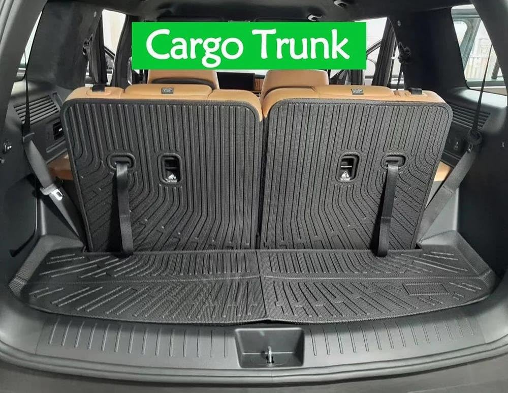 Vloermatten & Kofferbak Mat voor 2024 Hyundai Santa FE 6/7 Zitting met Rugleuning Mat Alle Weer TPE Rubber Cargo Liner Achterbank Cover 3e Rij voor 2024 Hyundai Santa FE Accessoires