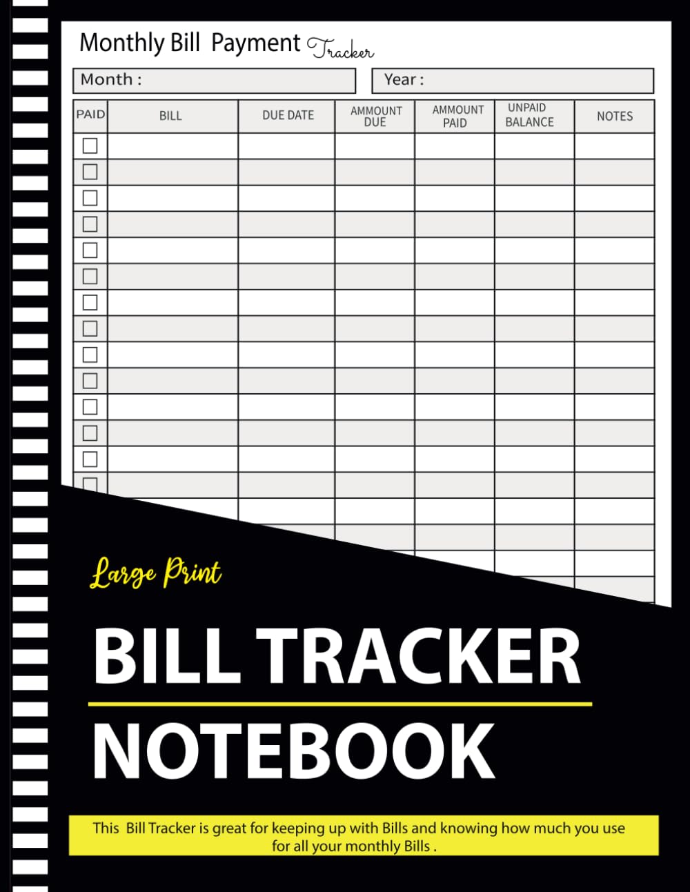 Amazon.com: Large Print Bill Tracker Notebook: monthly bill planner and ...