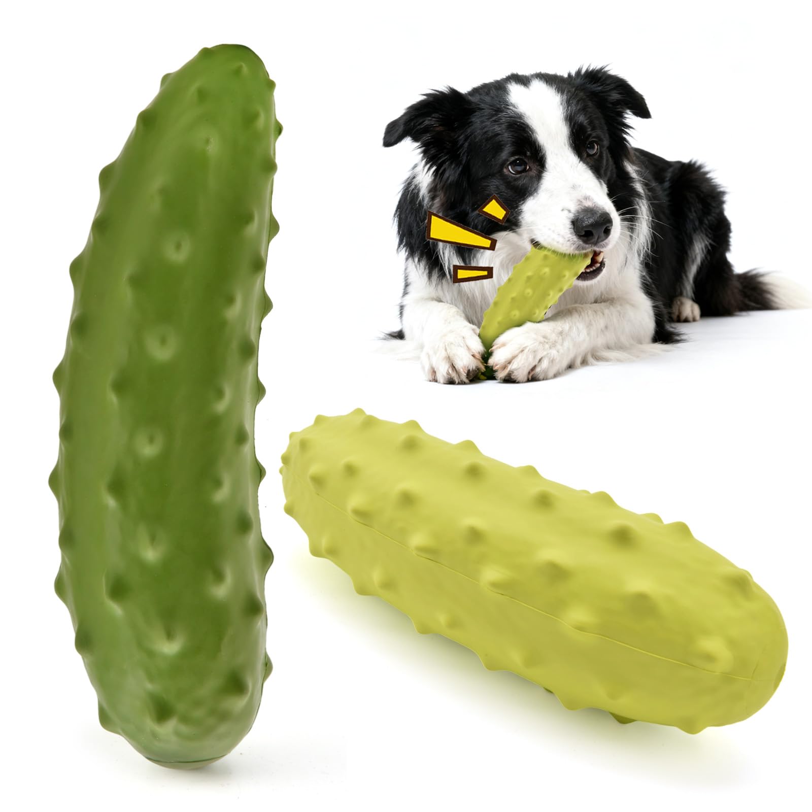 LIFLIX 2PCS Squeaky Dog Toys, Durable Dog Chew Toy, Strong Tough Toy with Natural Rubber, Teething Chew Toys for Small Medium Large Breeds, Green and Yellow Cucumber Shape
