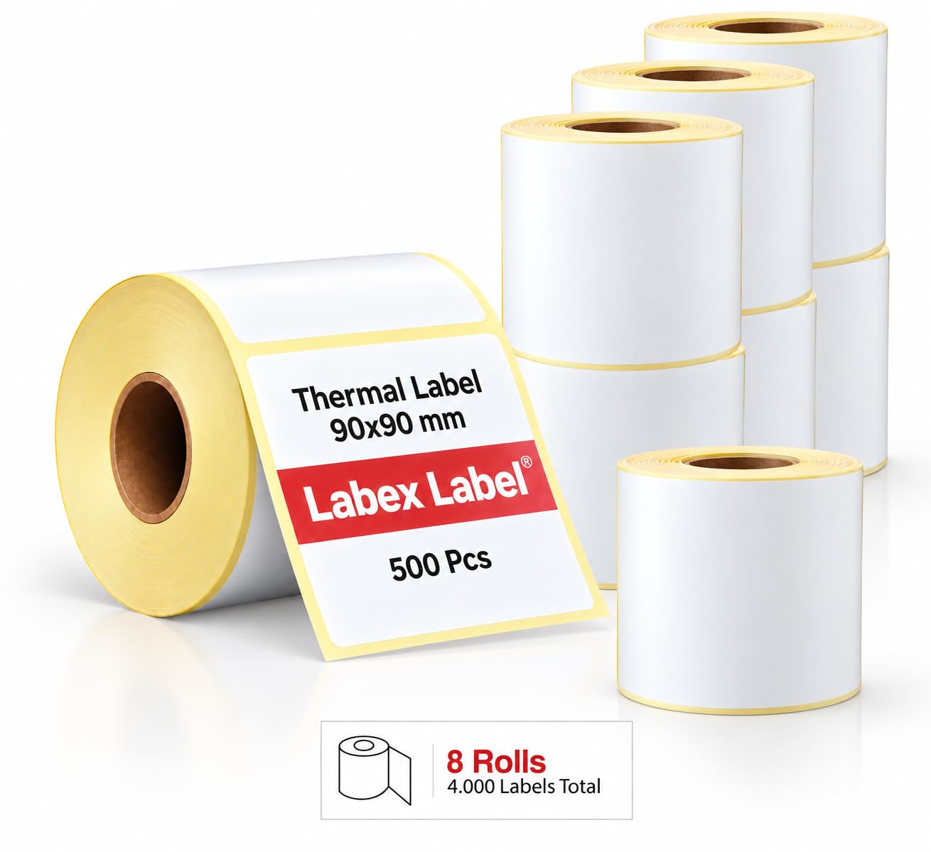 Etichette termiche 90x90 mm su rotolo – Etichette Cartone Grandi Quantità – 8 rotoli 3200 etichette – Senza nastro – TSC Godex compatibili – Labex Label