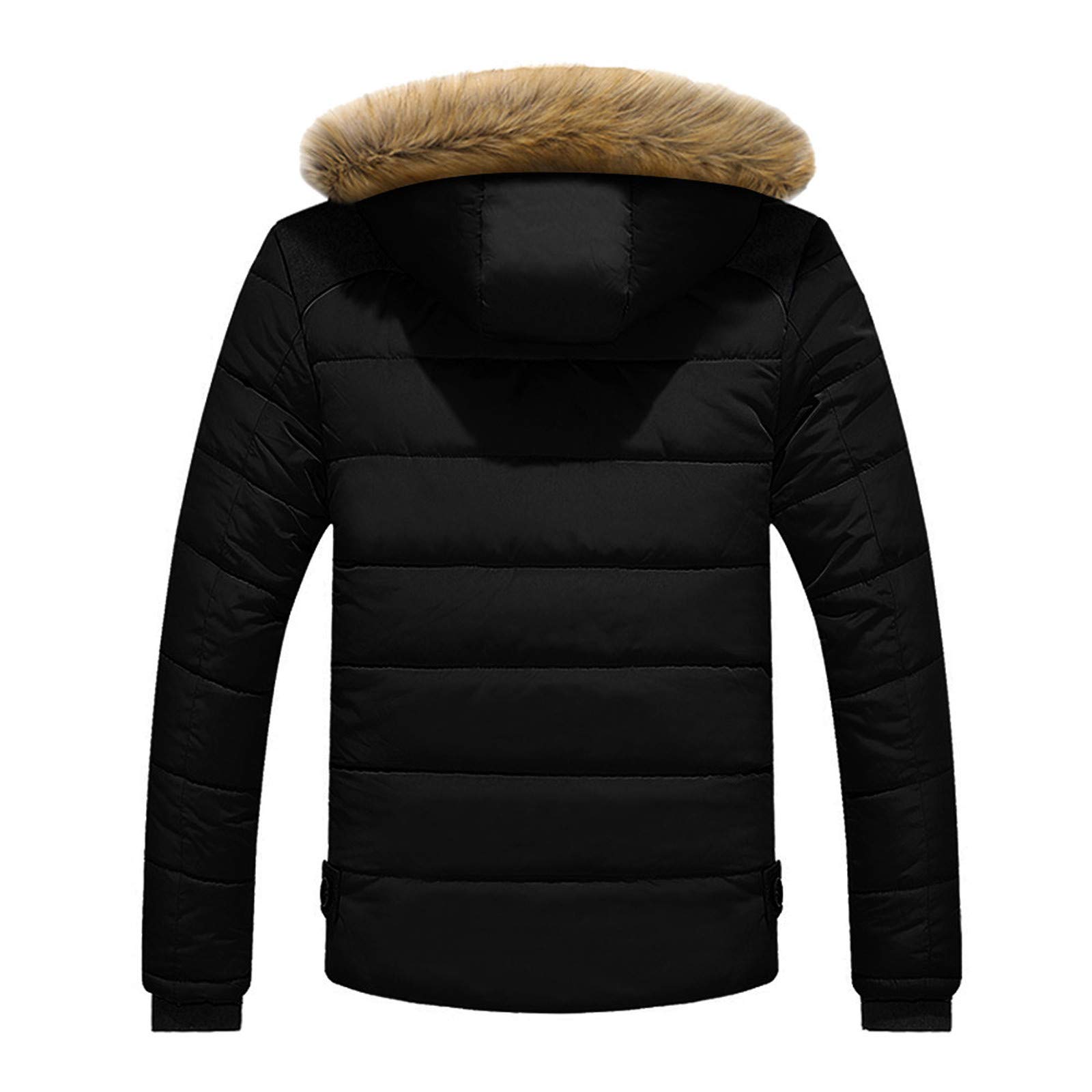 Manteau En Coton Pour Hommes De Longueur Moyenne Hiver Manteau Chaud Épaissi Veste Avec Capuche Col En Fourrure Polaire Uni Zip Coupe-Vent Avec Poche Manteau À Manches Longues Jeunesse Parkas