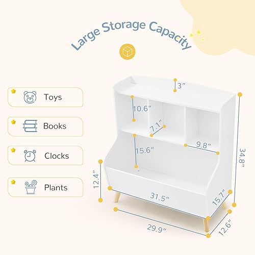 Miniatura 17 de Curipeer Estantería para niños y almacenamiento de juguetes, estantería abierta de madera de 3 niveles, organizador de almacenamiento de libros para
