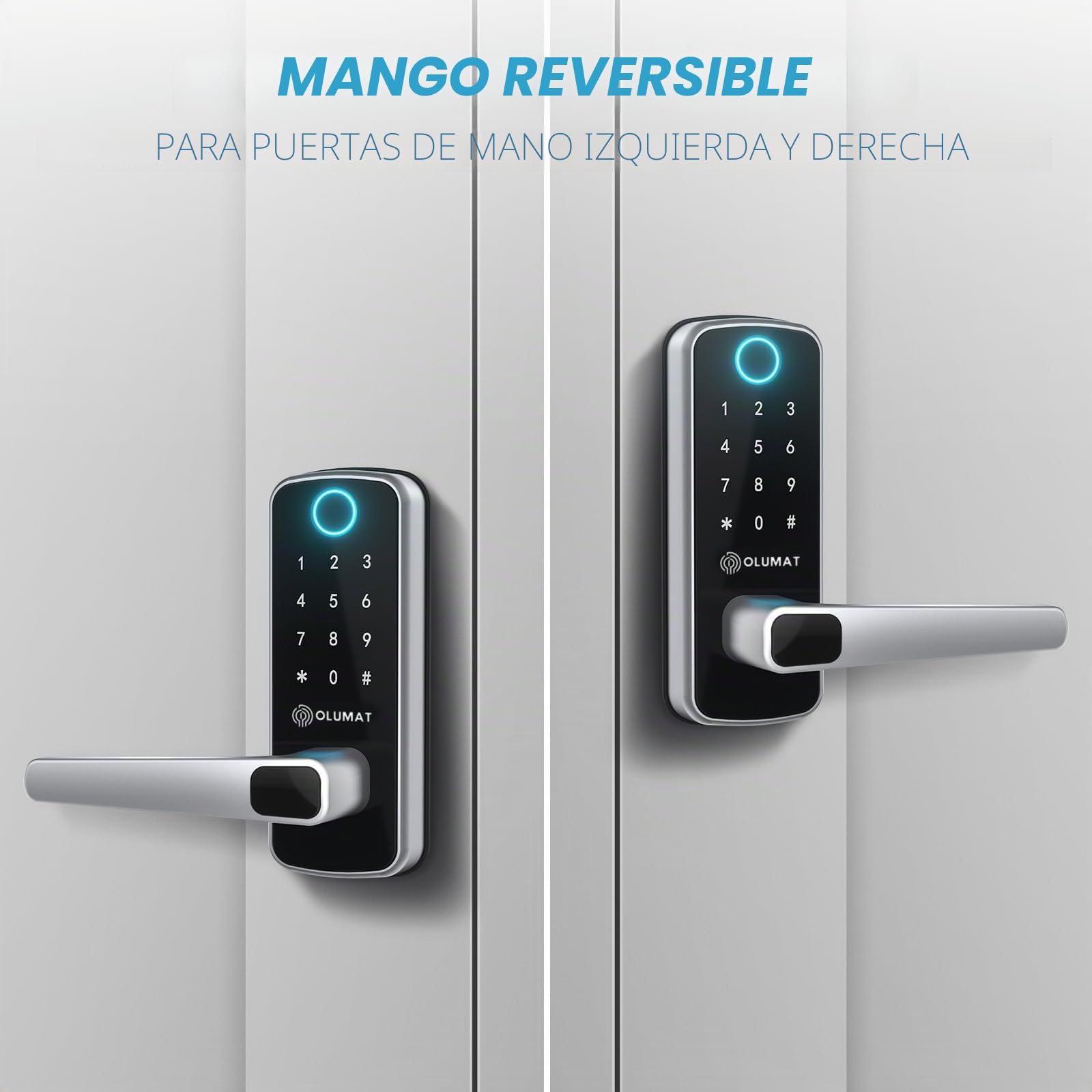 OLUMAT Cerradura de puerta de entrada sin llave con teclado digital con asa para el hogar, alquiler, oficina y hotel (plateado)