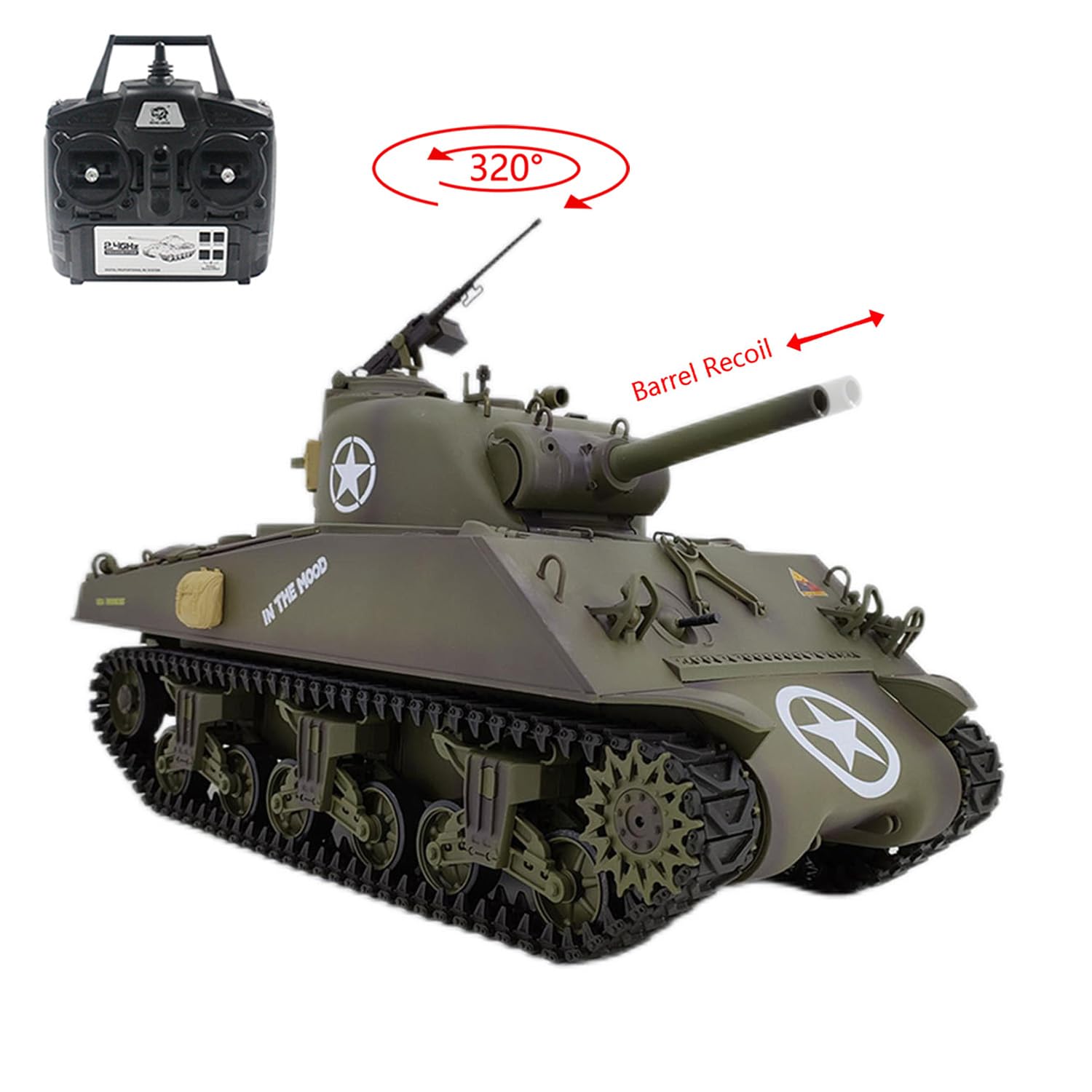 TOUCAN RC HOBBY Henglong 1/16 7.0 RC Tank M4A3 Sherman 3898 320° Torreta Barrel Recoil BB IR Smoking Steel Gearbox Battery 2.4G Radio