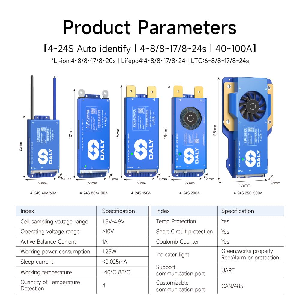 DALY BMS 72V 300A – 1A Active Balance Batteriemanagementsystem, integriertes Bluetooth für 24S LifePO4 Akkupack – Ideal für Golfwagen, Trolling Motoren, Marineanwendungen, AGM und mehr