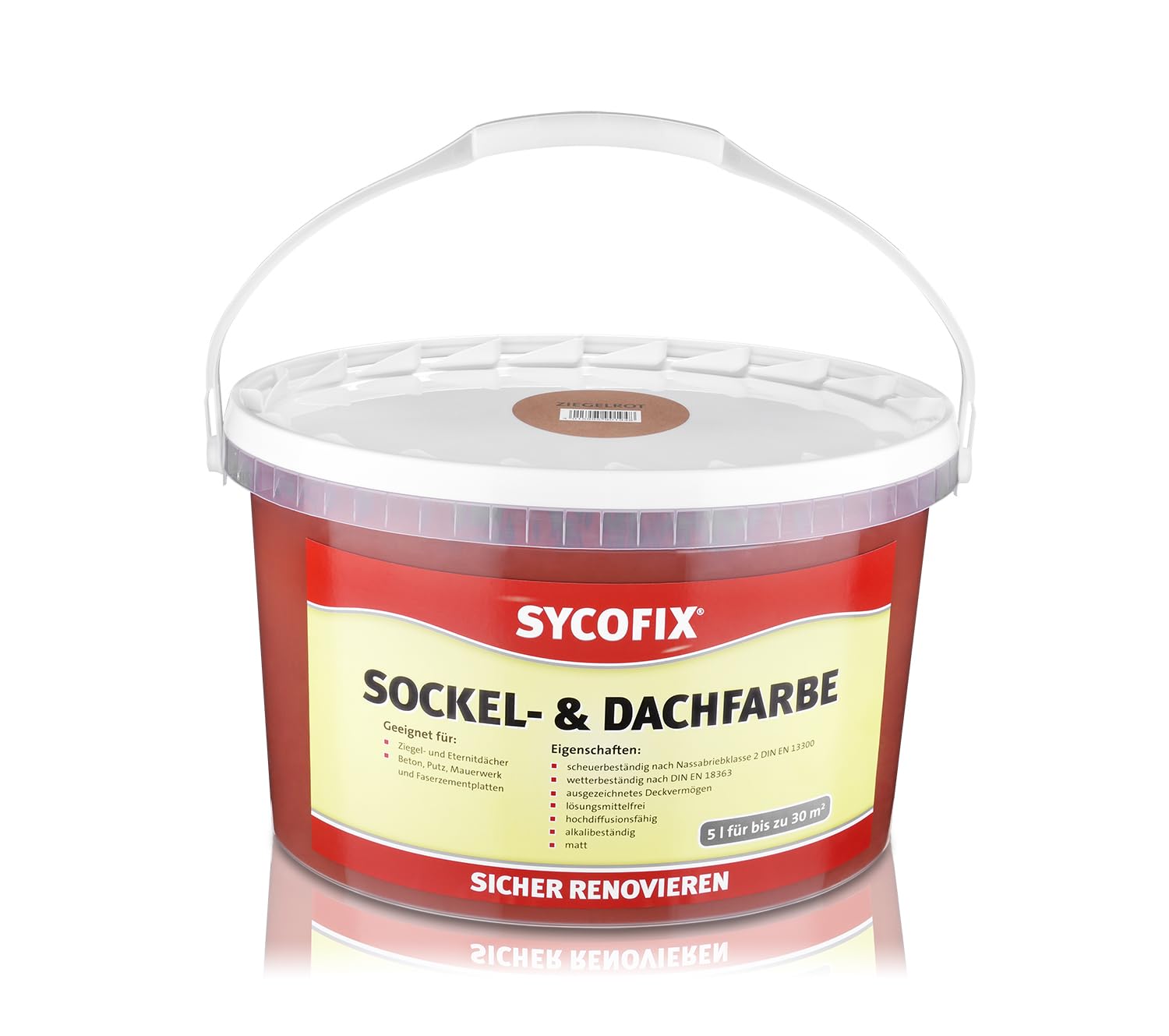 Sockel- & Dachfarbe ziegelrot 5 Liter, Rissfüllende Betonfarbe, Dachfarbe, Fassadenfarbe, Premium, matt, Sockel-Anstrich, Wetter & UV Beständige Farbe, geeignet für Putz, Mauerwerk und Beton