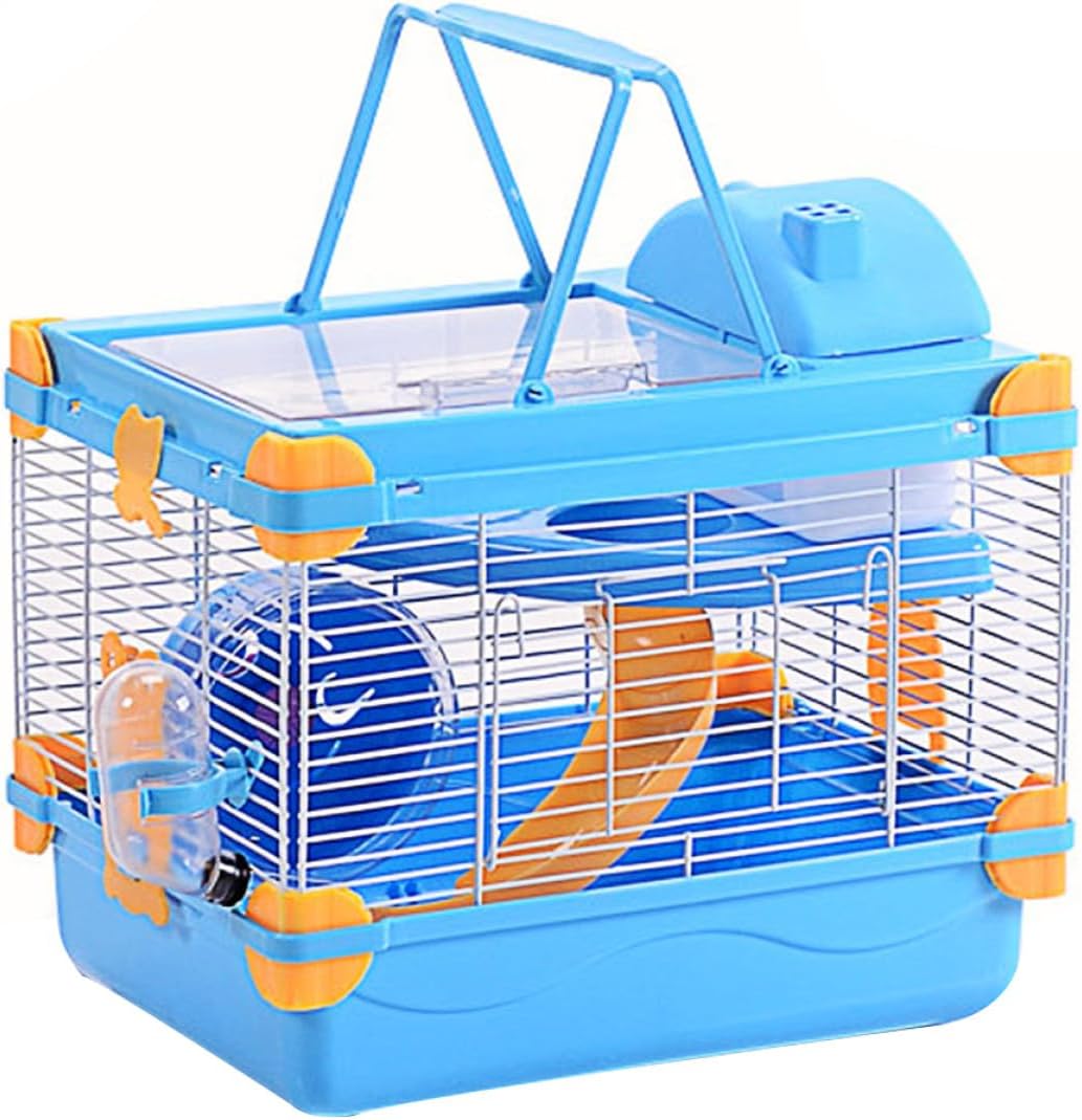 Double-Layer Hamster Cage with Skylight Acrylic Pet Hamster Villa Portable Small Animal Habitat Blue Luxury Pet House