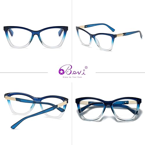 Vista 28 de Bevi Gafas de lectura antifatiga ocular, bloqueo de luz azul, marco cuadrado grande de gran tamaño con bisagra de metal para mujeres y hombres