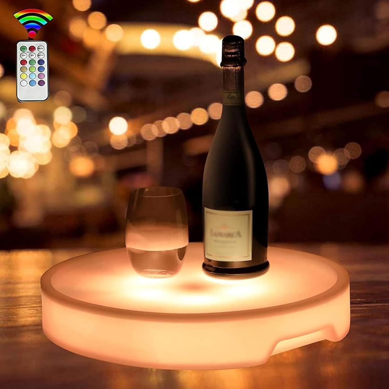 Bandeja de servir con luz LED, bandeja impermeable recargable con control remoto, 16 colores ajustables y 4 modos de degradado, ideal para fiestas temáticas de música y eventos